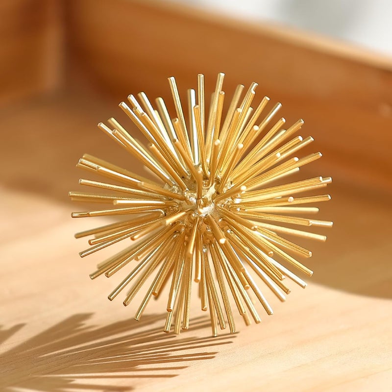 Mocome Gold Sphere Decor, Metal Gold Starburst Tabletop Sculpture Decor, Modern Metal Starburst Centerpiece, Spike Ball Decoration for Home Decor - Image 2